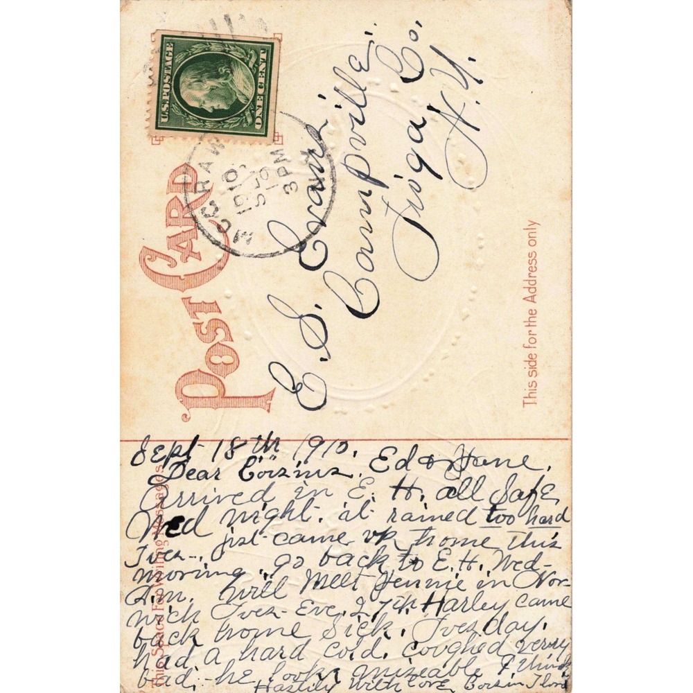Vintage 1910 With Best Wishes Embossed Postcard Landscape Wm Miller NY Ser 251 - Picture 2 of 2